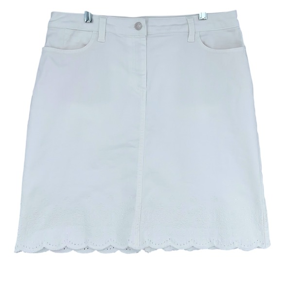 Talbots White Denim Skirt Women's Size 10 A-Line Scalloped Hem Eyelet - Picture 1 of 6